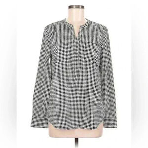 TALBOTS Women Slippery Polyester Blouse Long Sleeve Black White Geometric Print